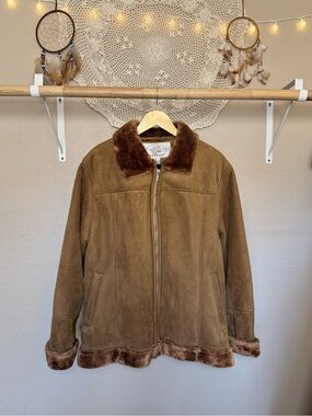 CHEBELLA Suede Faux-Shearling Zip Jacket in Brown | Size XL